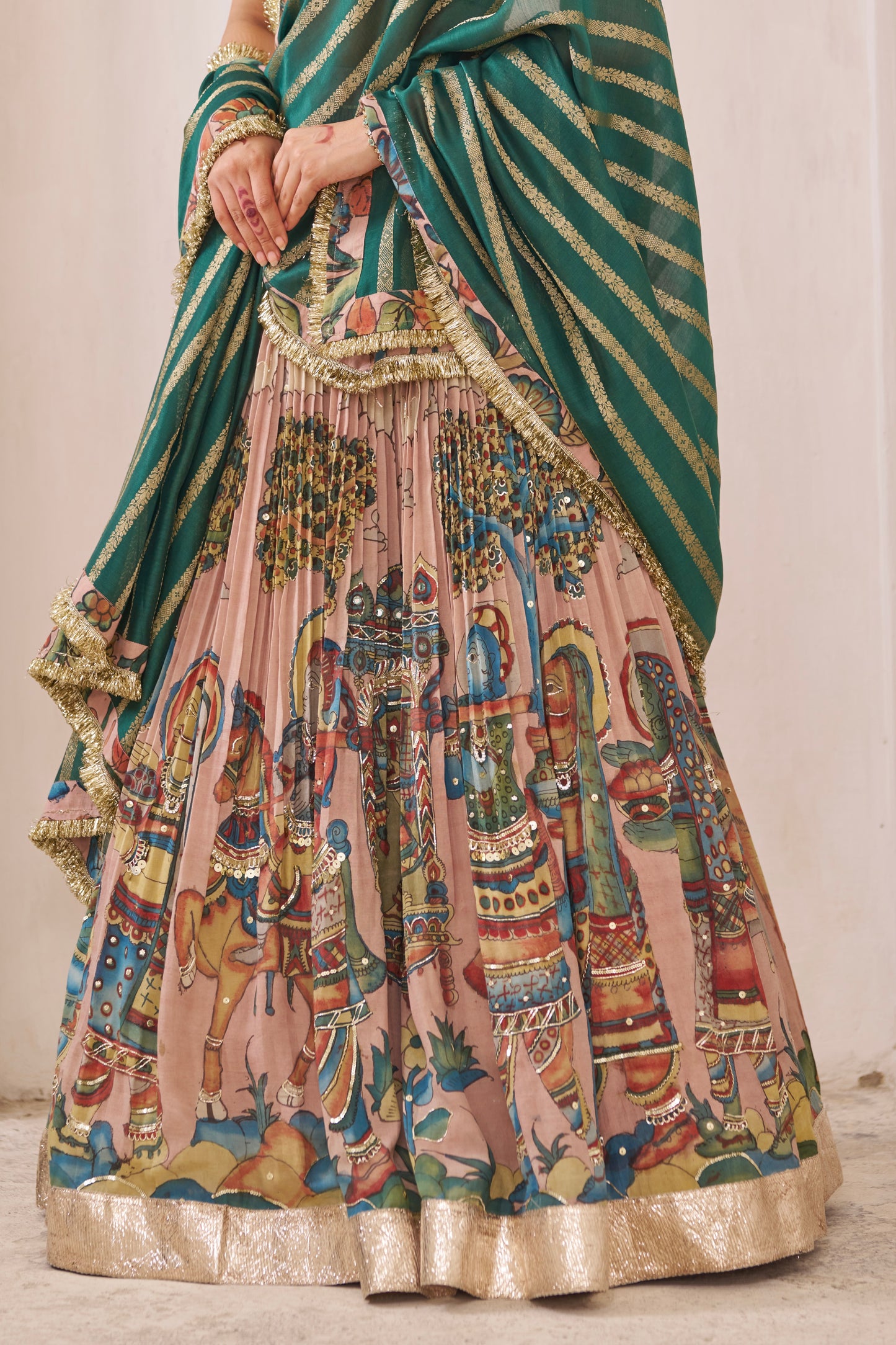Sandrose Pink Palenquin Bride Kalamkari Lehenga Set