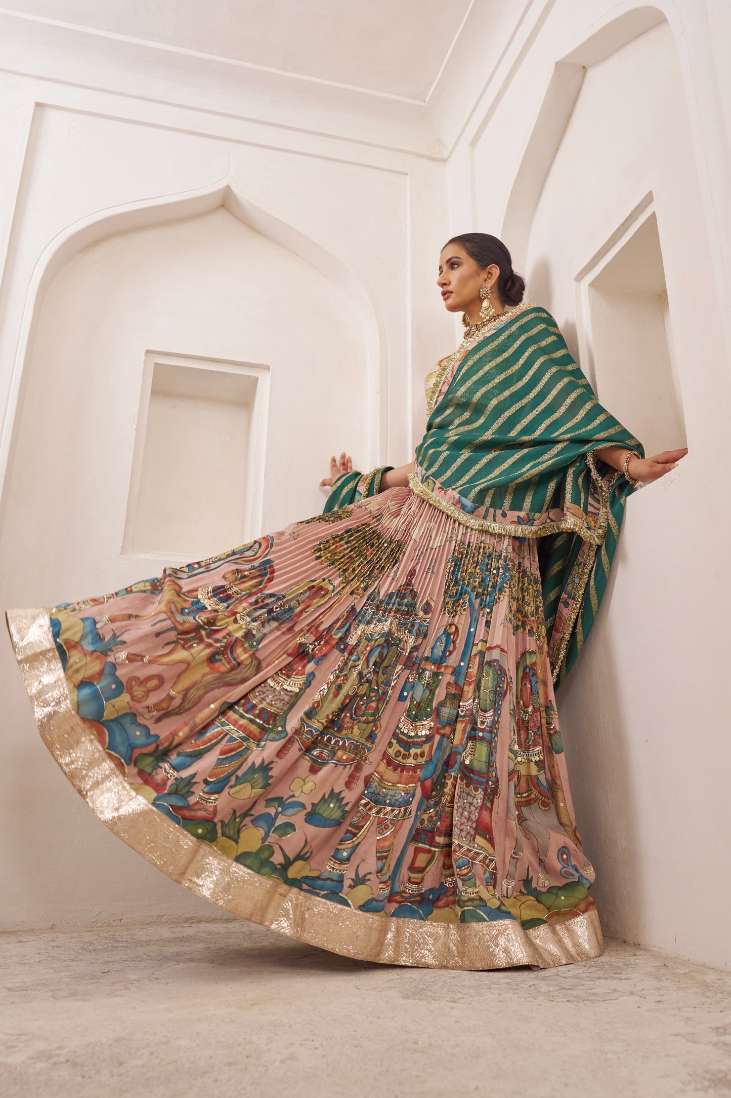Sandrose Pink Palenquin Bride Kalamkari Lehenga Set