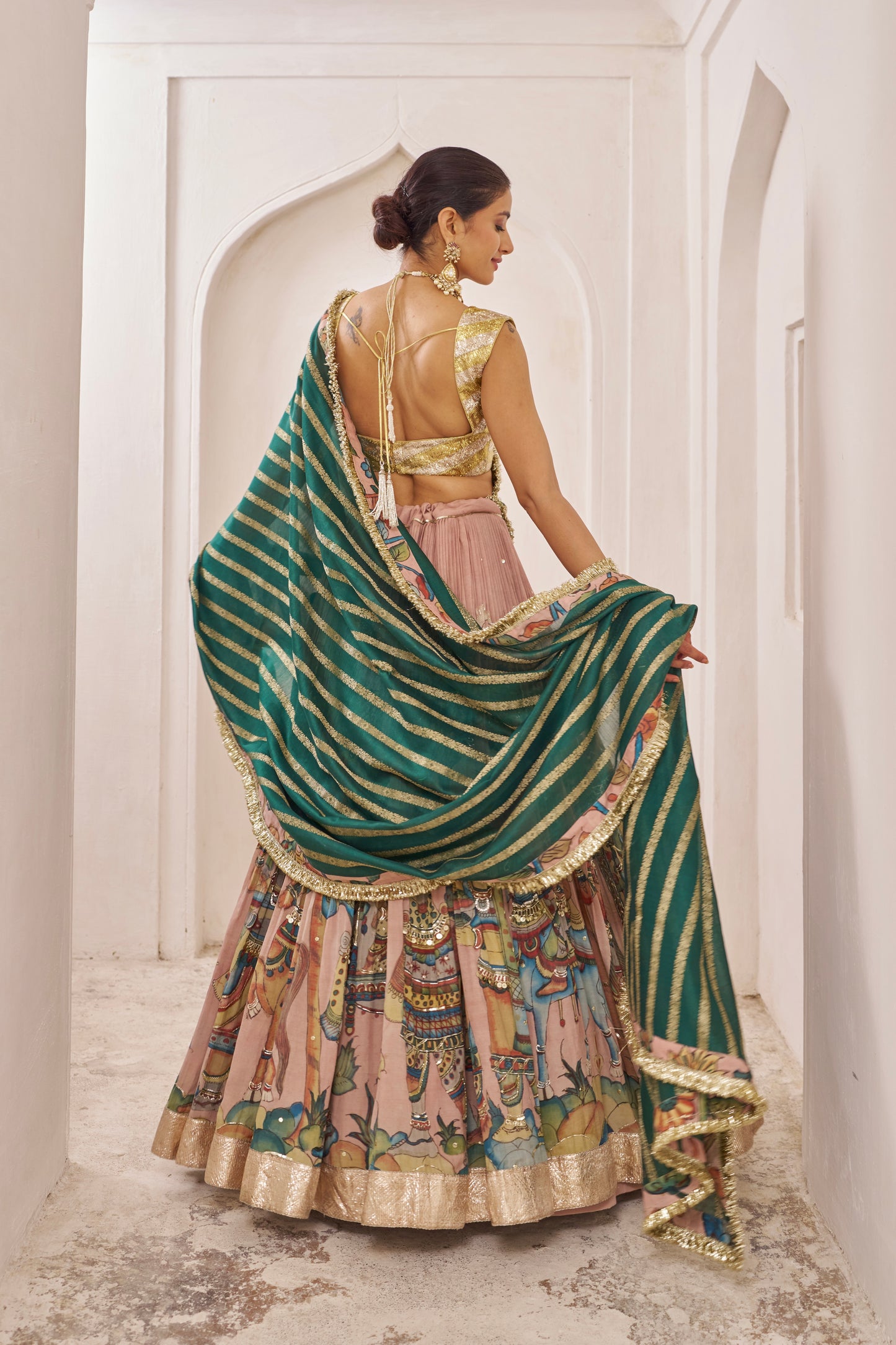 Sandrose Pink Palenquin Bride Kalamkari Lehenga Set