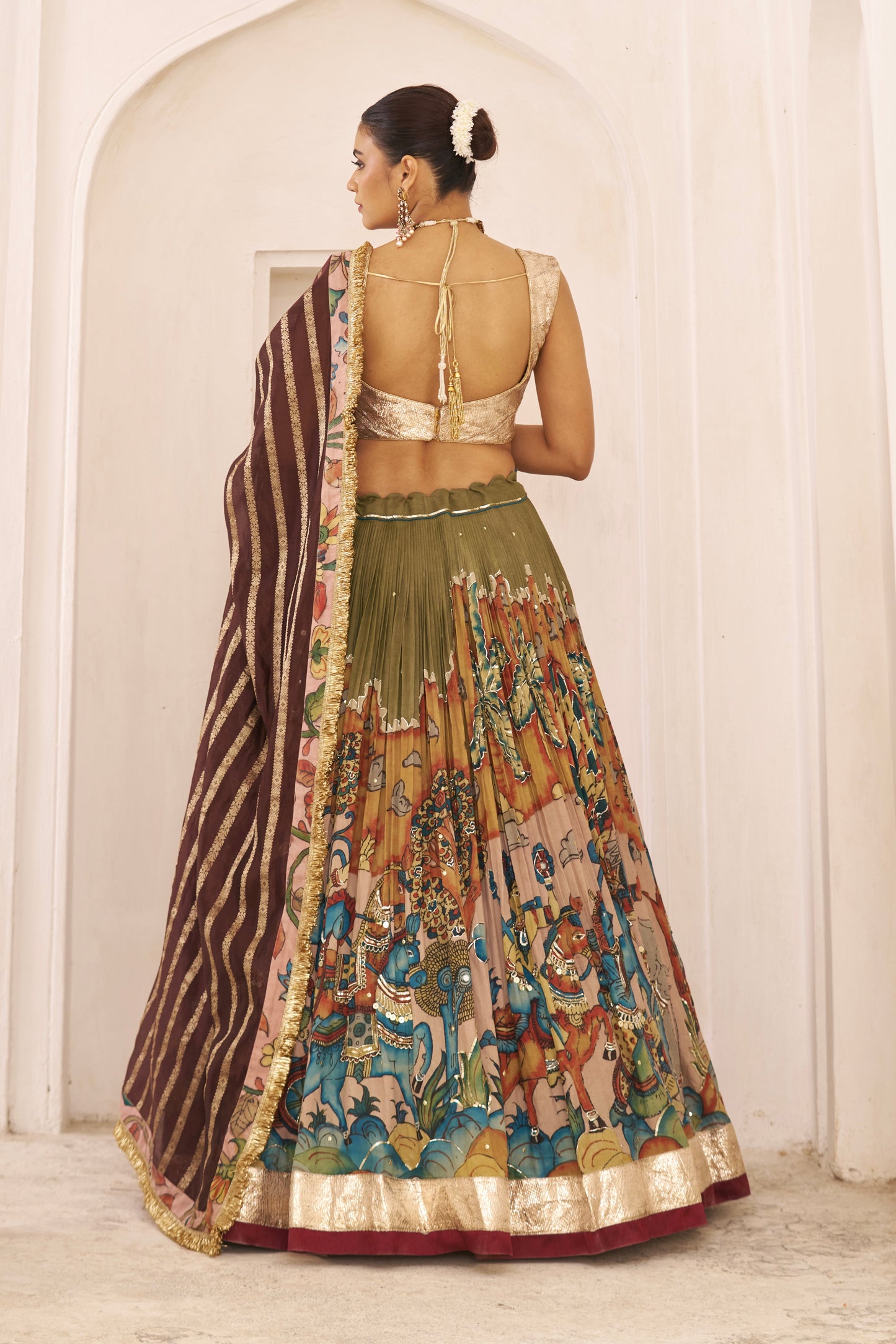 Olive-Green Sena Theme Lehenga Set