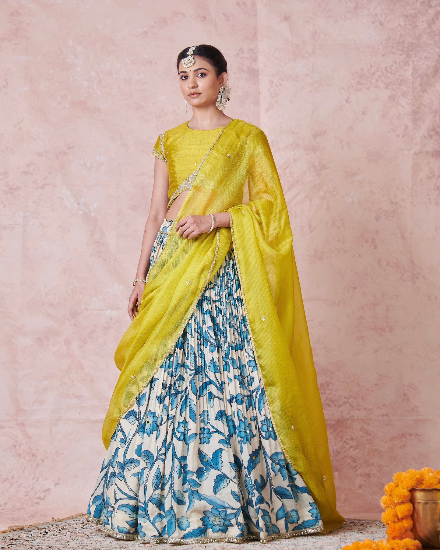 Ivory Floral Kalamkari Lehenga Set