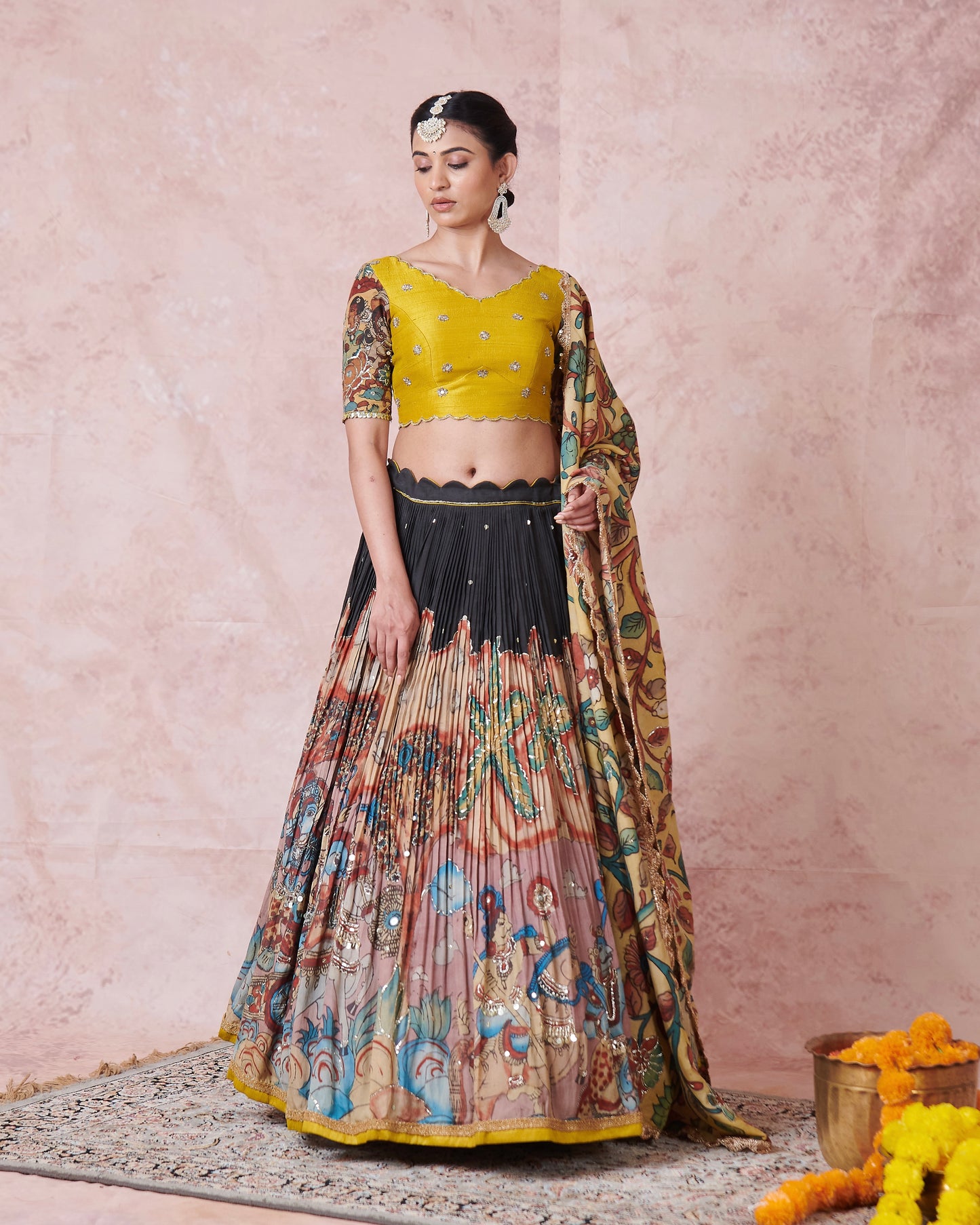 Noir Sena Theme Kalamkari Lehenga Set