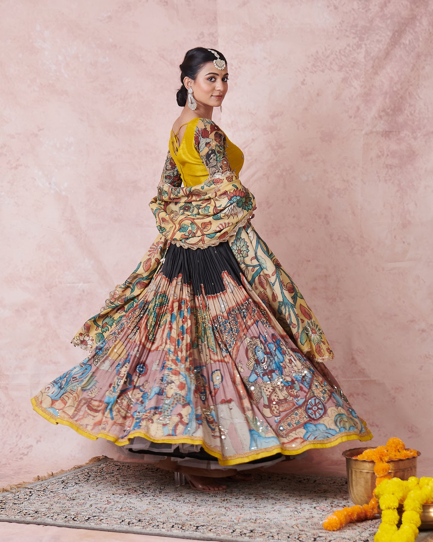 Noir Sena Theme Kalamkari Lehenga Set