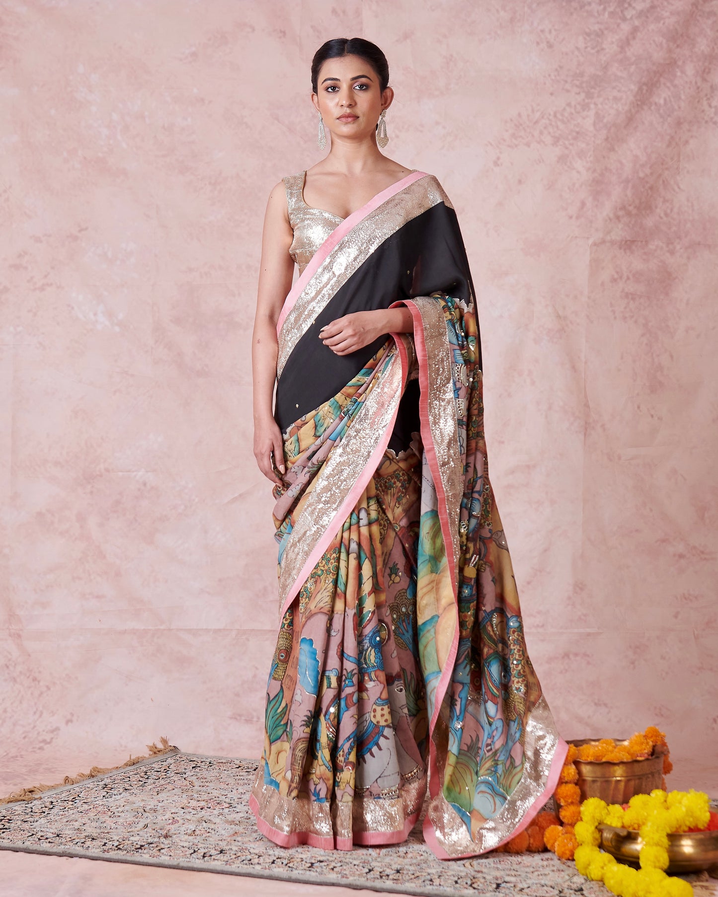 Noir Sena Kalamkari Saree Set