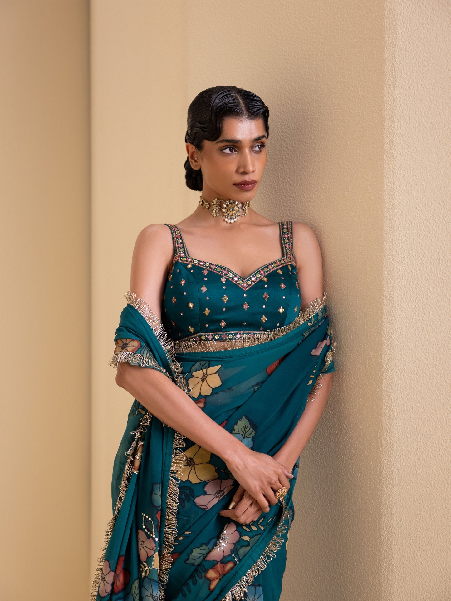 Guldaan Kalamkari Saree Set