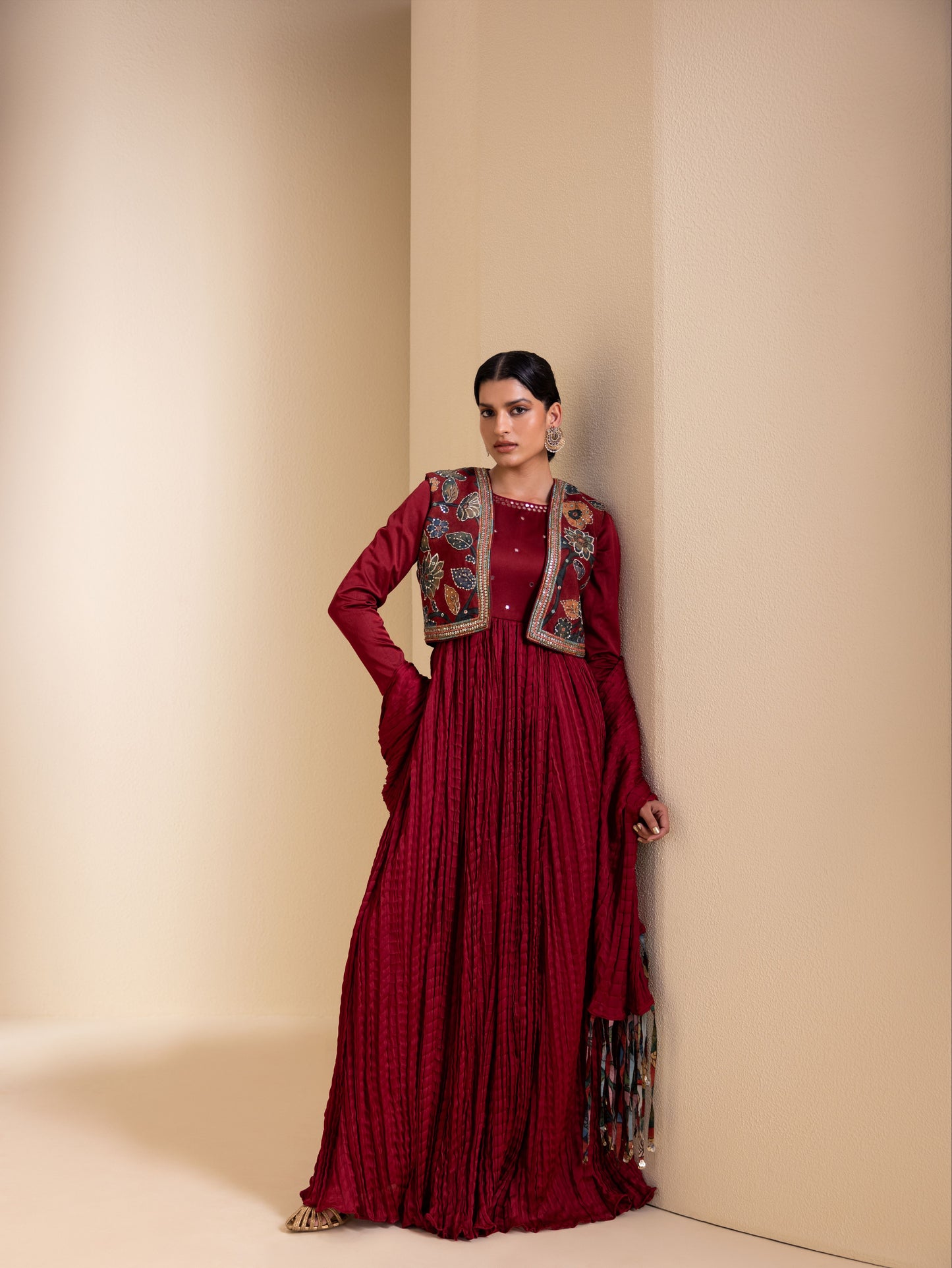 Maroon Anarkali Jacket Set