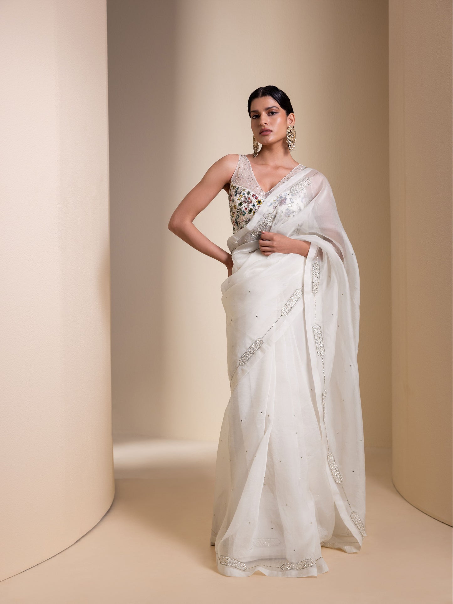 Ivory Organza Saree Set