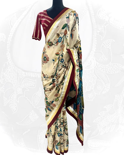 Ivory Ganesha Kalamkari Saree Set