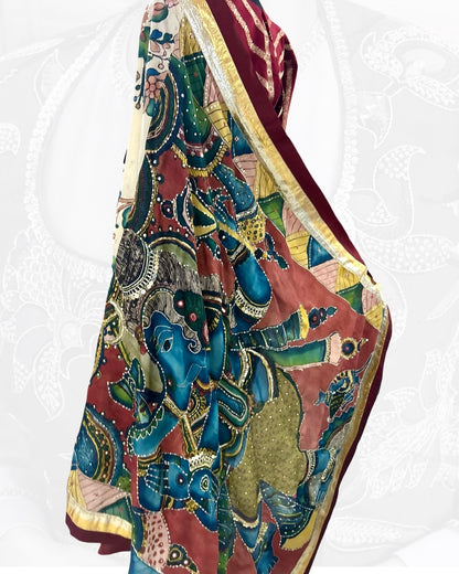 Ivory Ganesha Kalamkari Saree Set