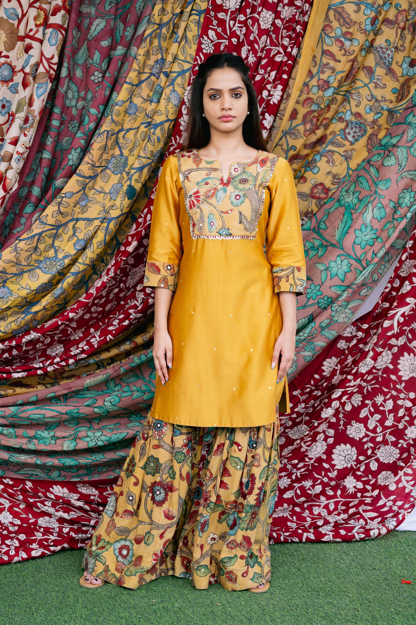 Oakre-Yellow Kalamkari Sharara Set