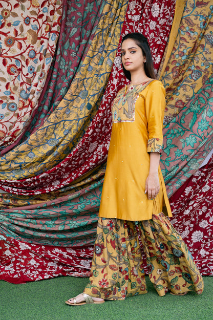 Oakre-Yellow Kalamkari Sharara Set