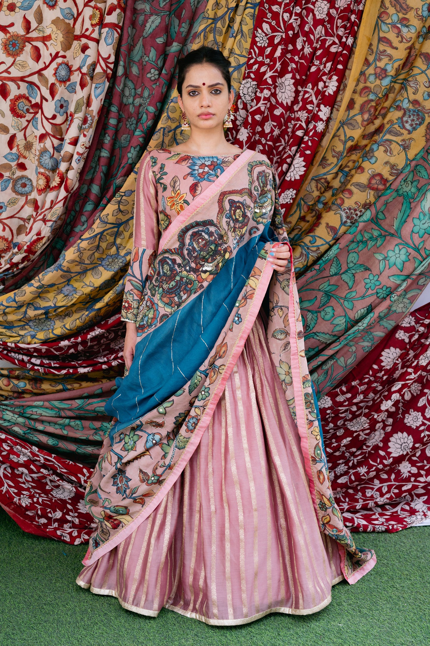 Sandrose-Pink Ashta Laxmi Kalamkari Lehenga Set