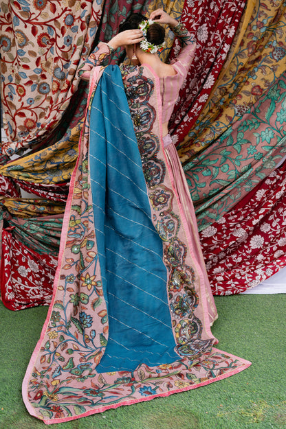 Sandrose-Pink Ashta Laxmi Kalamkari Lehenga Set