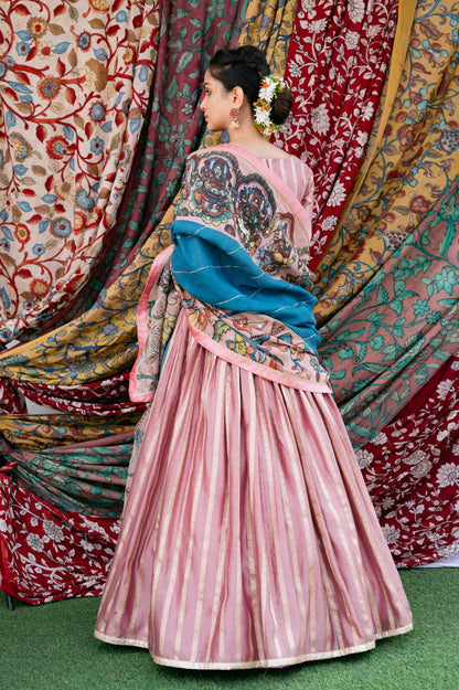 Sandrose-Pink Ashta Laxmi Kalamkari Lehenga Set