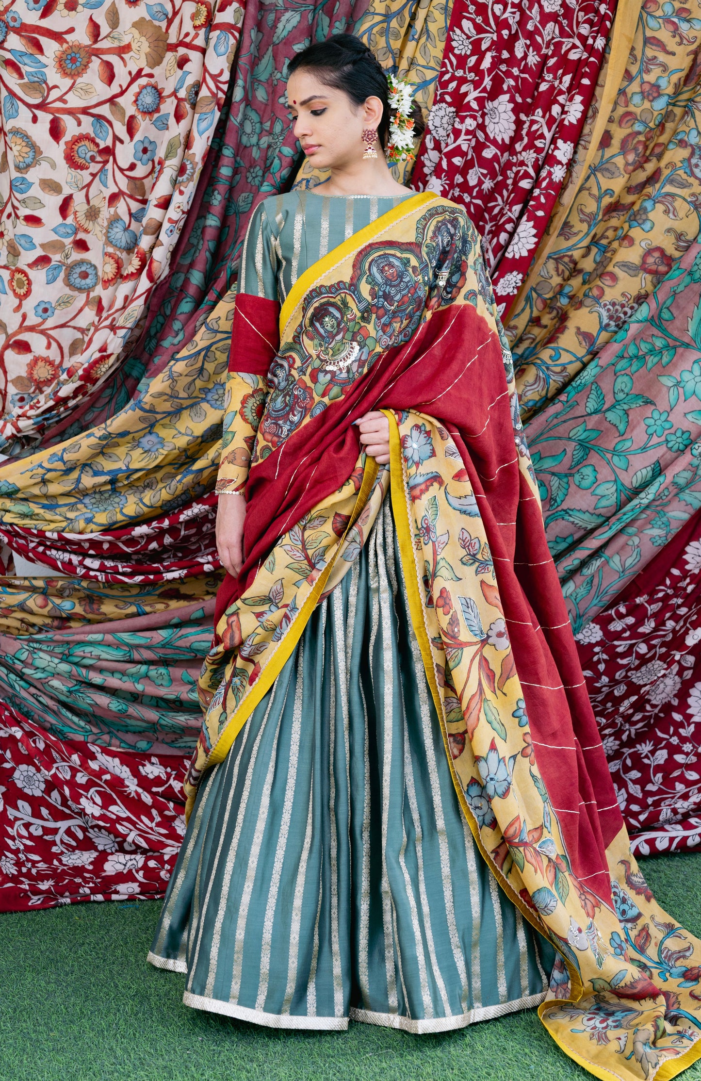 Sage-Green Astha Laxmi Kalamkari Lehenga Set