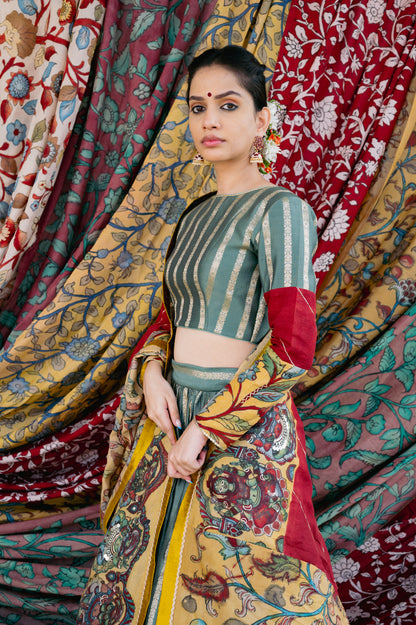 Sage-Green Astha Laxmi Kalamkari Lehenga Set