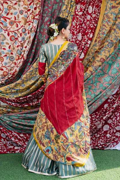 Sage-Green Astha Laxmi Kalamkari Lehenga Set