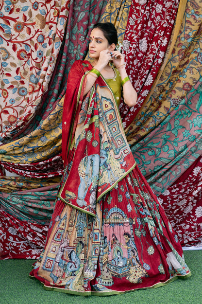 Maroon-Red Yashoda Krishna Lehenga Set.