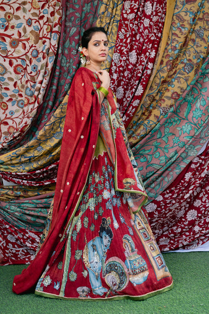 Maroon-Red Yashoda Krishna Lehenga Set.