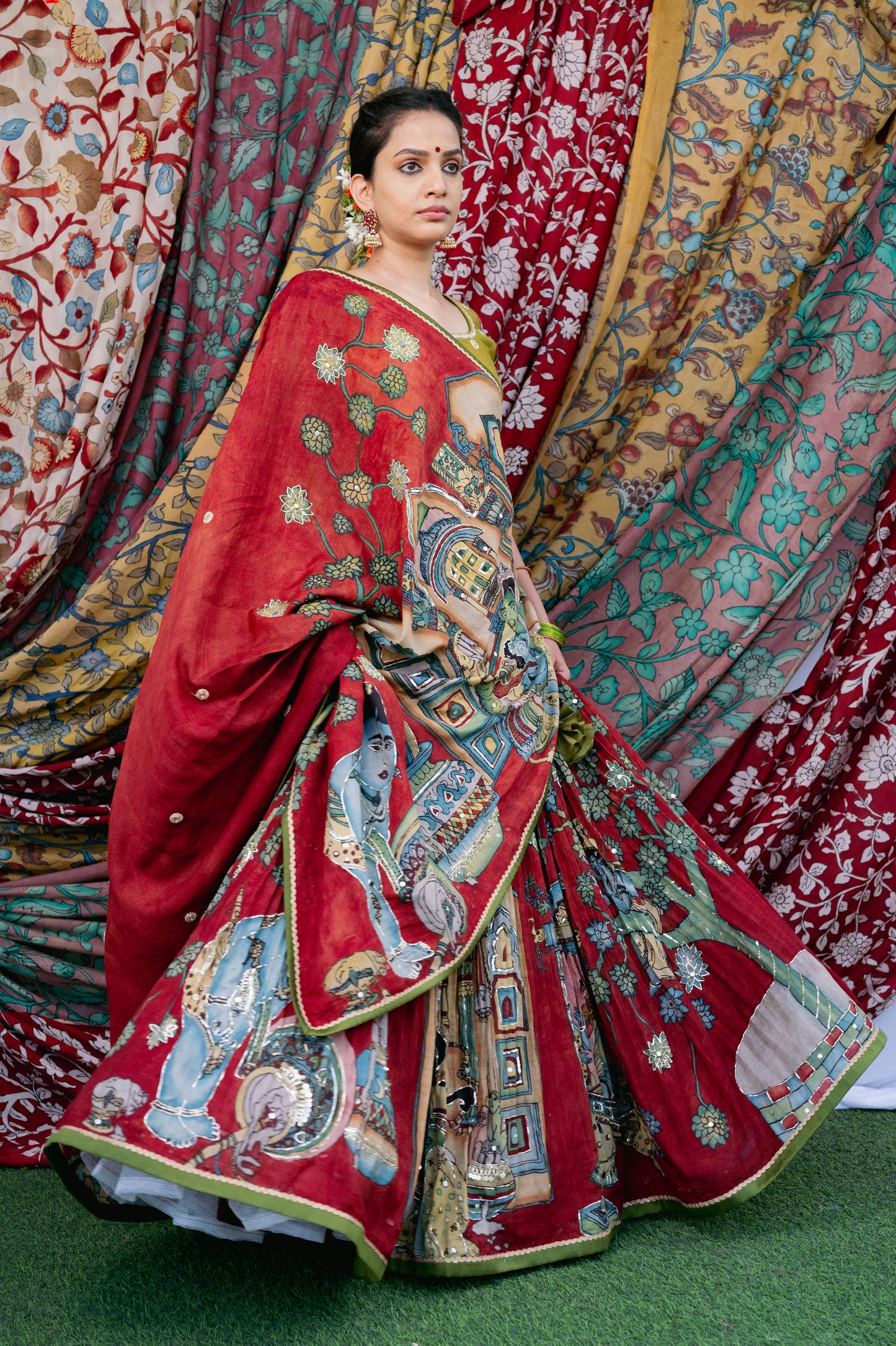 Maroon-Red Yashoda Krishna Lehenga Set.