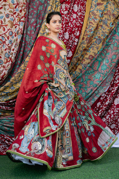 Maroon-Red Yashoda Krishna Lehenga Set.