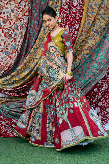 Maroon-Red Yashoda Krishna Lehenga Set.