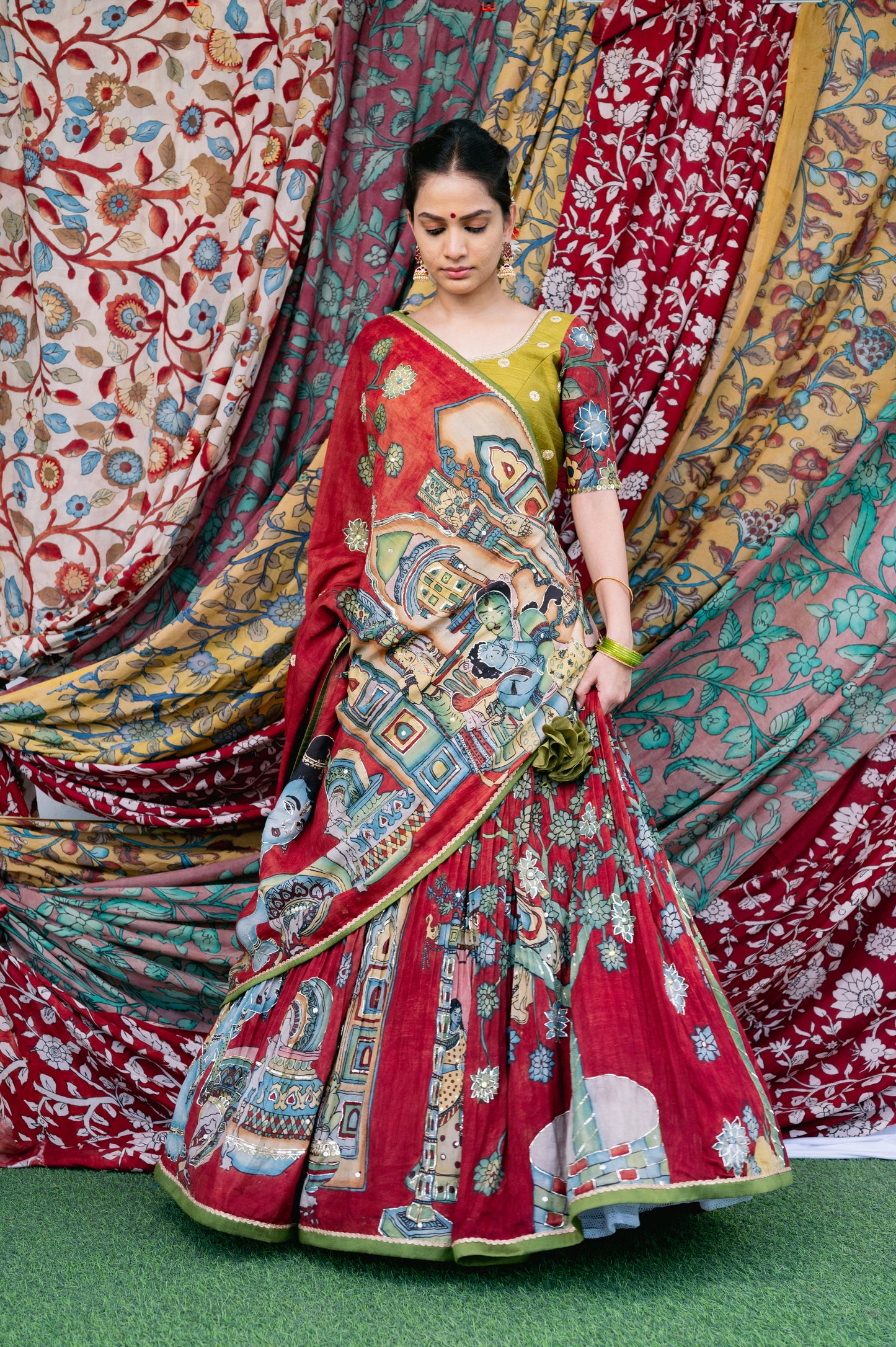 Maroon-Red Yashoda Krishna Lehenga Set.