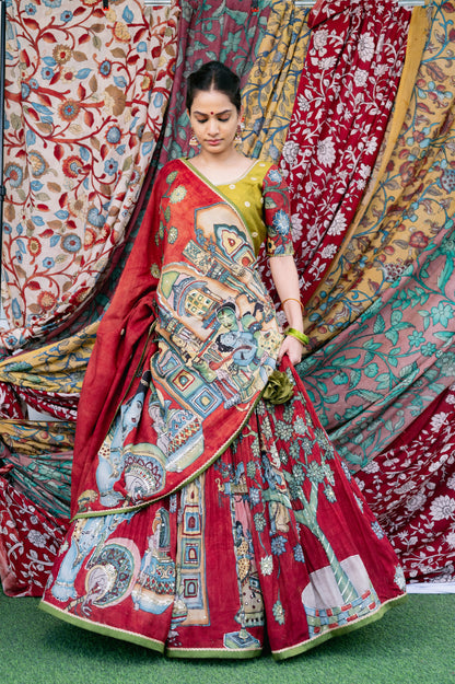 Maroon-Red Yashoda Krishna Lehenga Set.