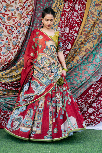 Maroon-Red Yashoda Krishna Lehenga Set.