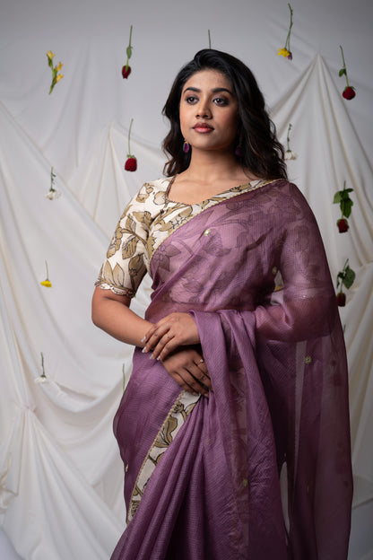 Grape Saree Set With Kalamkari Detailing