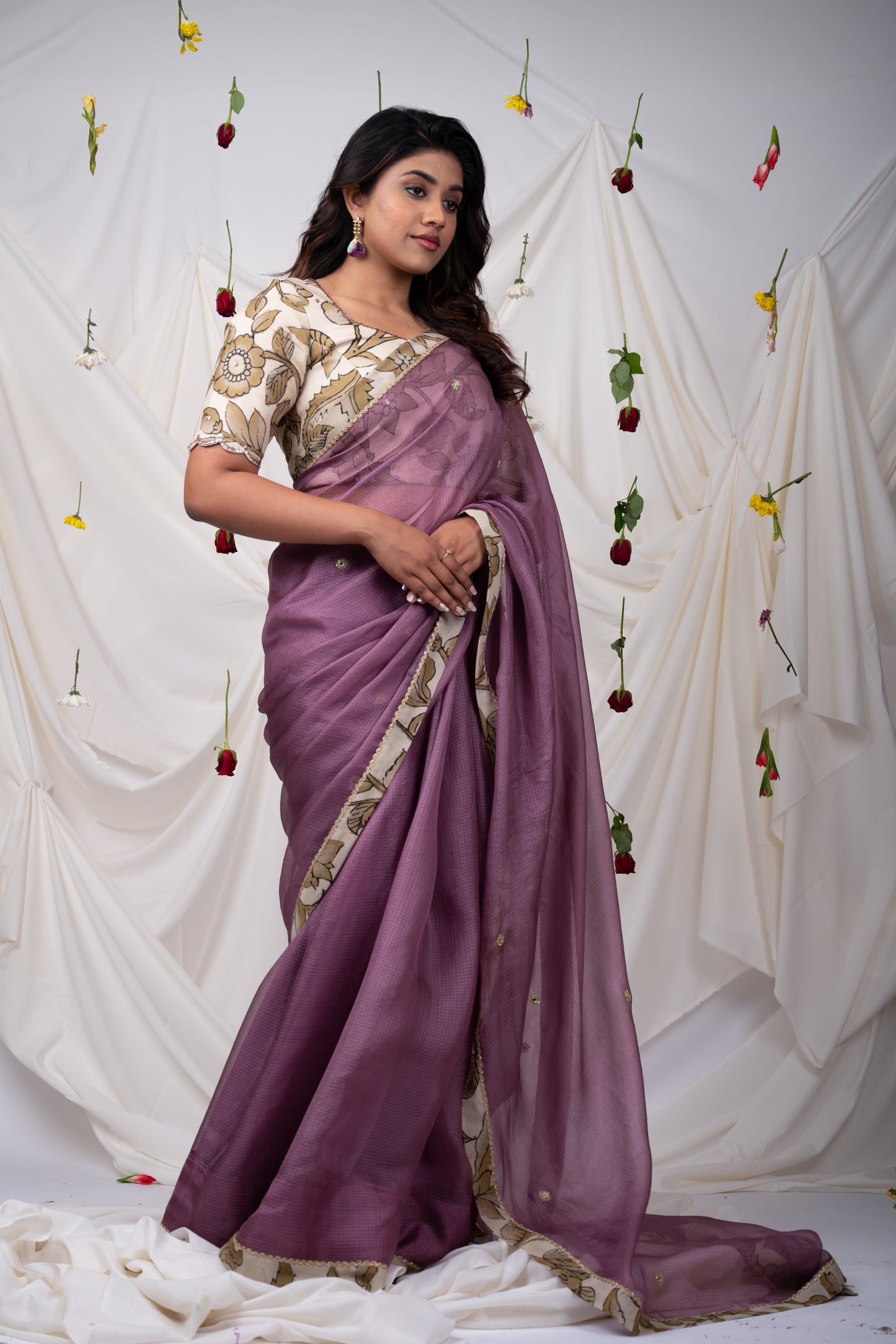 Grape Saree Set With Kalamkari Detailing