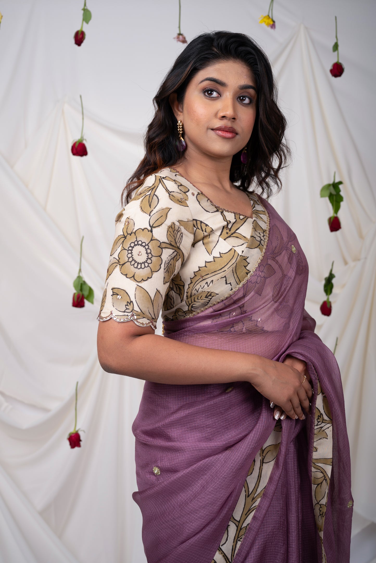 Grape Saree Set With Kalamkari Detailing