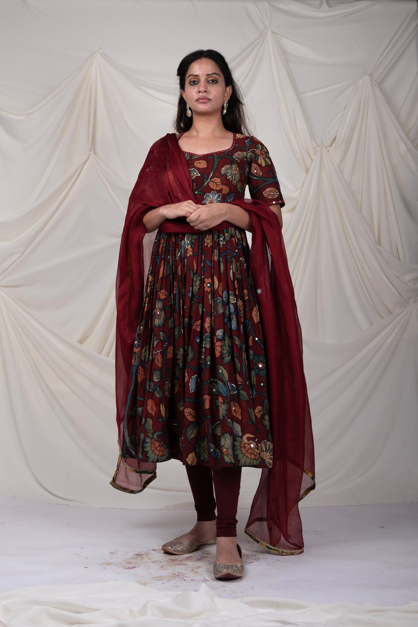 Maroon Floral Kalamkari Anarkali Set