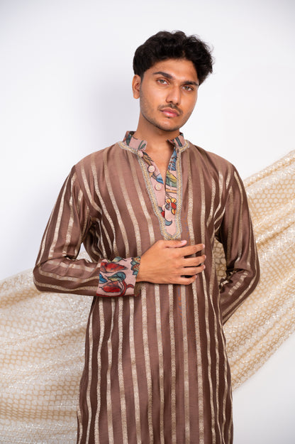 Dusty Brown Stripes Kurta Set.