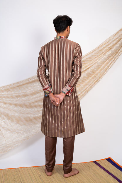 Dusty Brown Stripes Kurta Set.