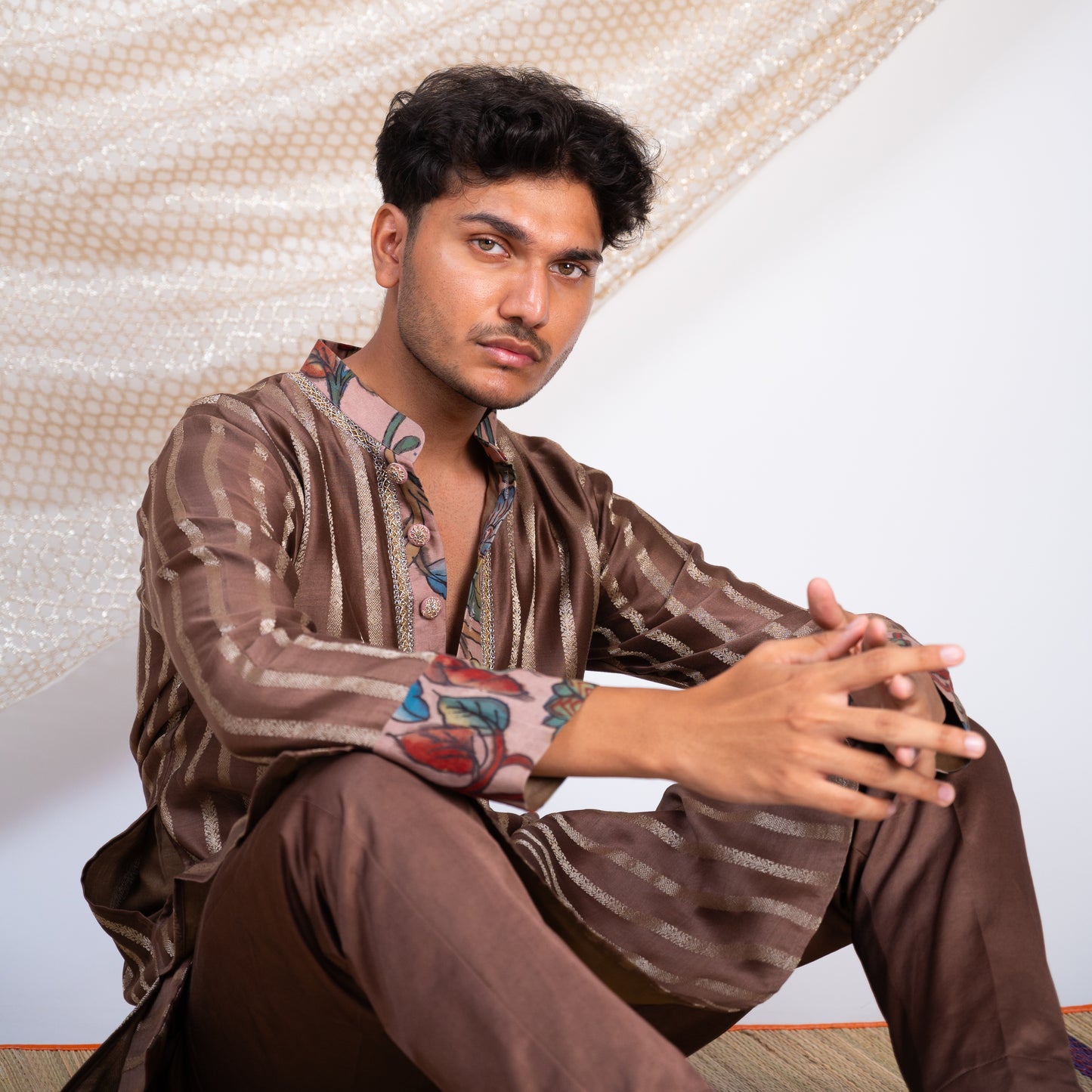 Dusty Brown Stripes Kurta Set.