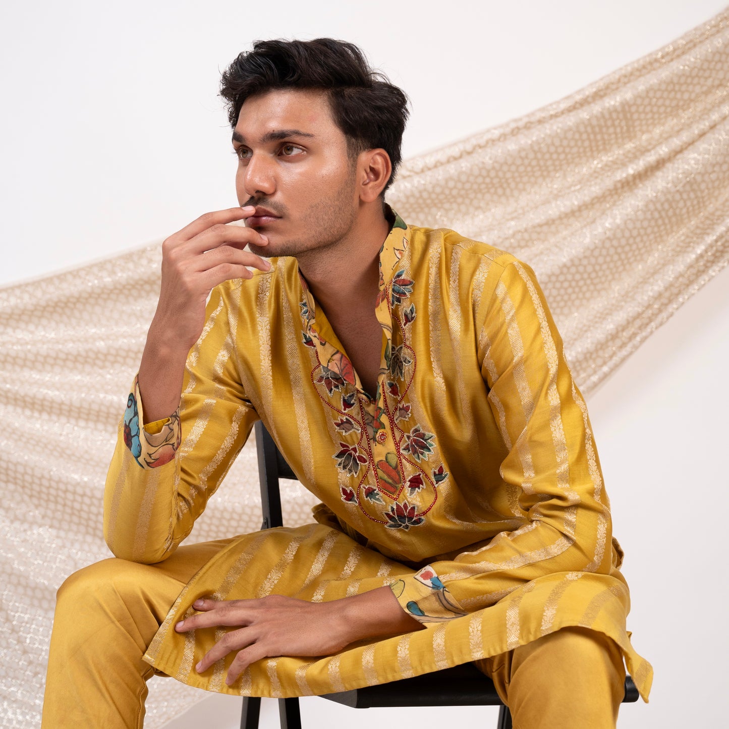 Oakre-Yellow Stripes Kurta Set.