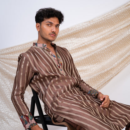 Dusty Brown Stripes Kurta Set.