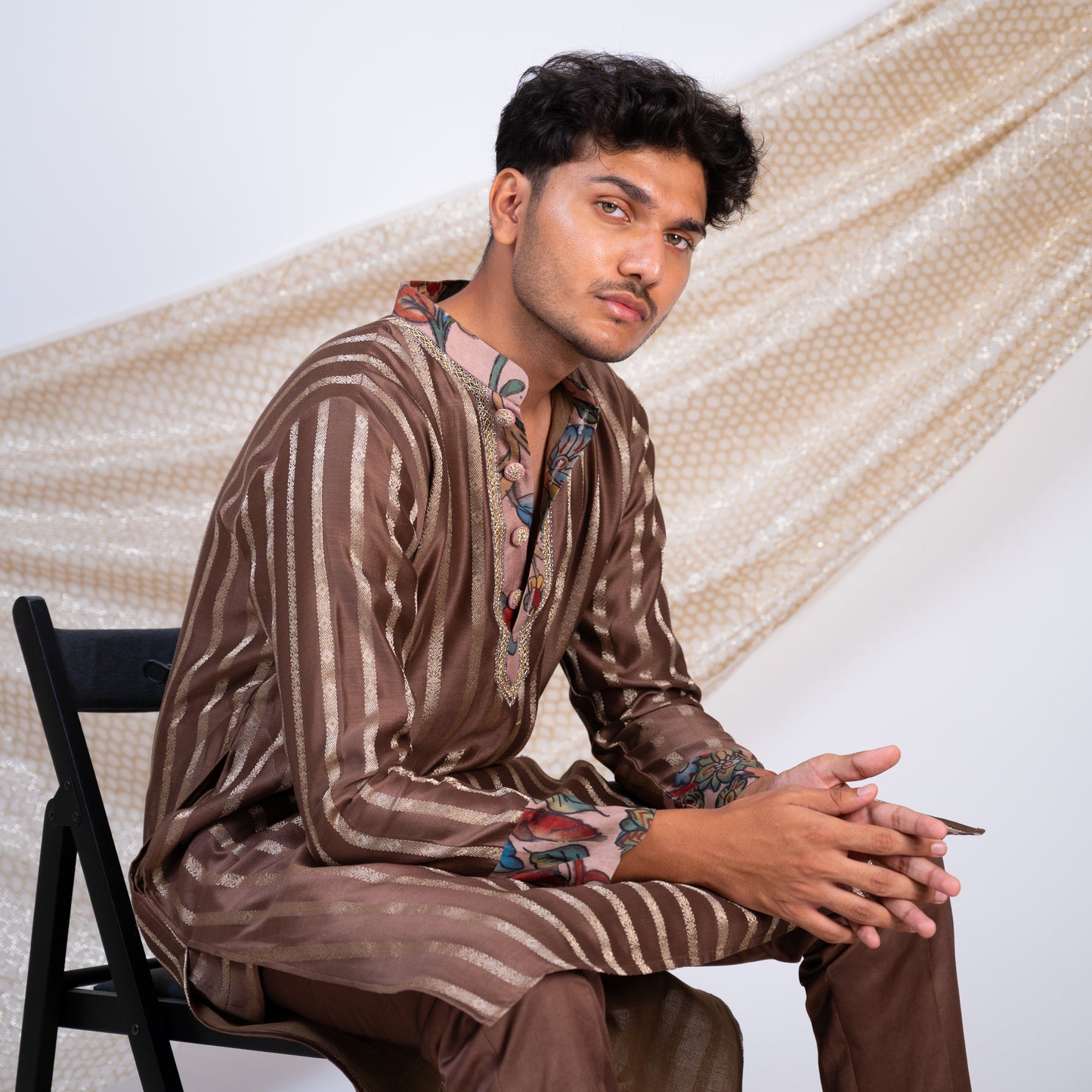 Dusty Brown Stripes Kurta Set.