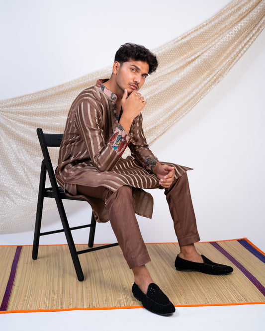 Dusty Brown Stripes Kurta Set.