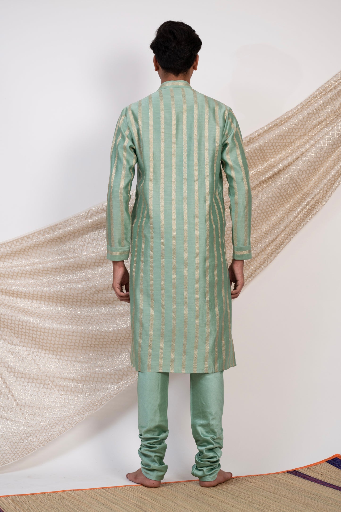 Aqua-Blue Stripes Kurta Set.