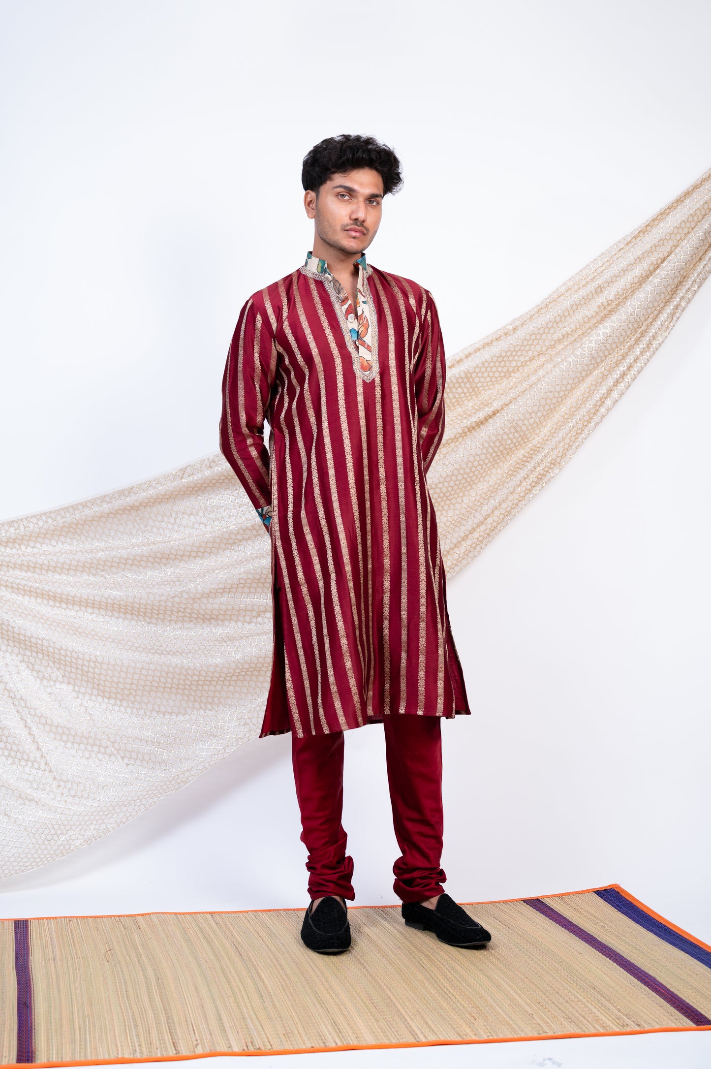 Maroon Stripes Kurta Set.