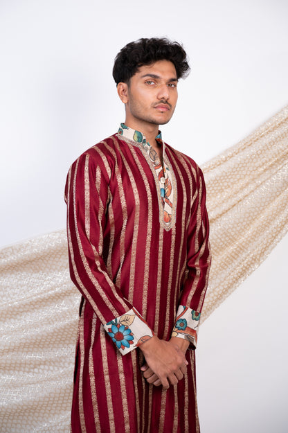 Maroon Stripes Kurta Set.