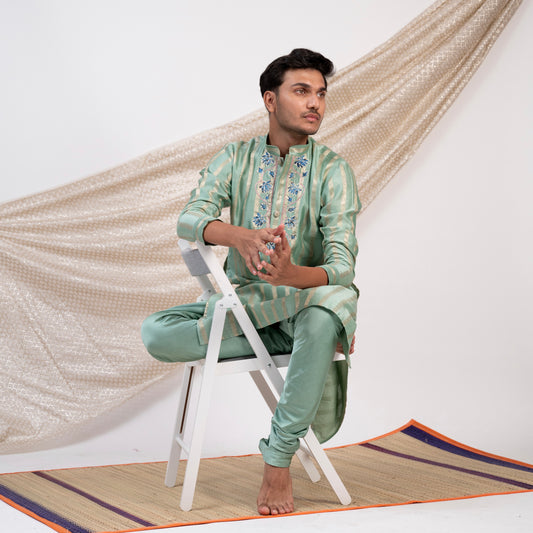 Aqua-Blue Stripes Kurta Set.