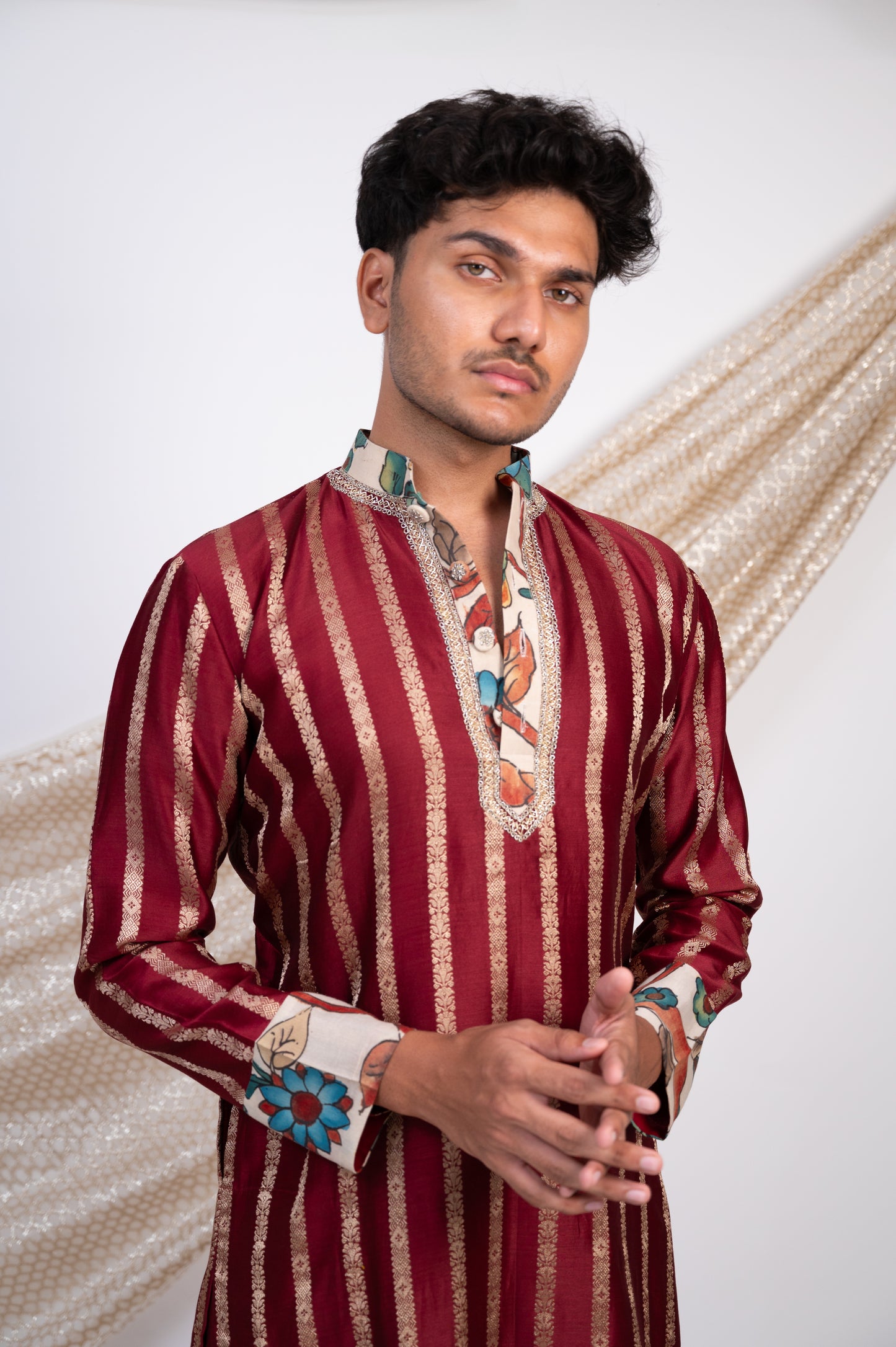 Maroon Stripes Kurta Set.