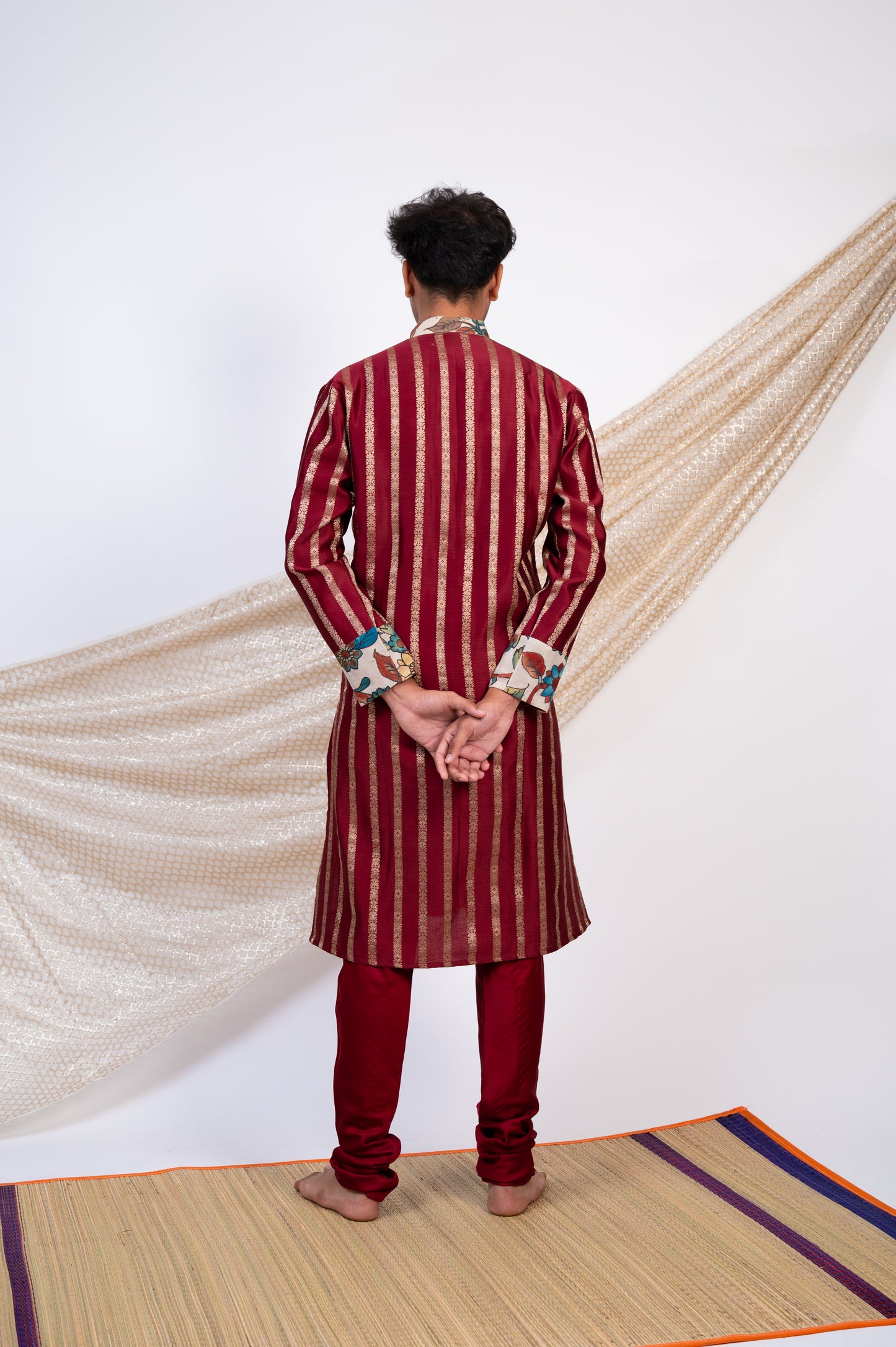 Maroon Stripes Kurta Set.