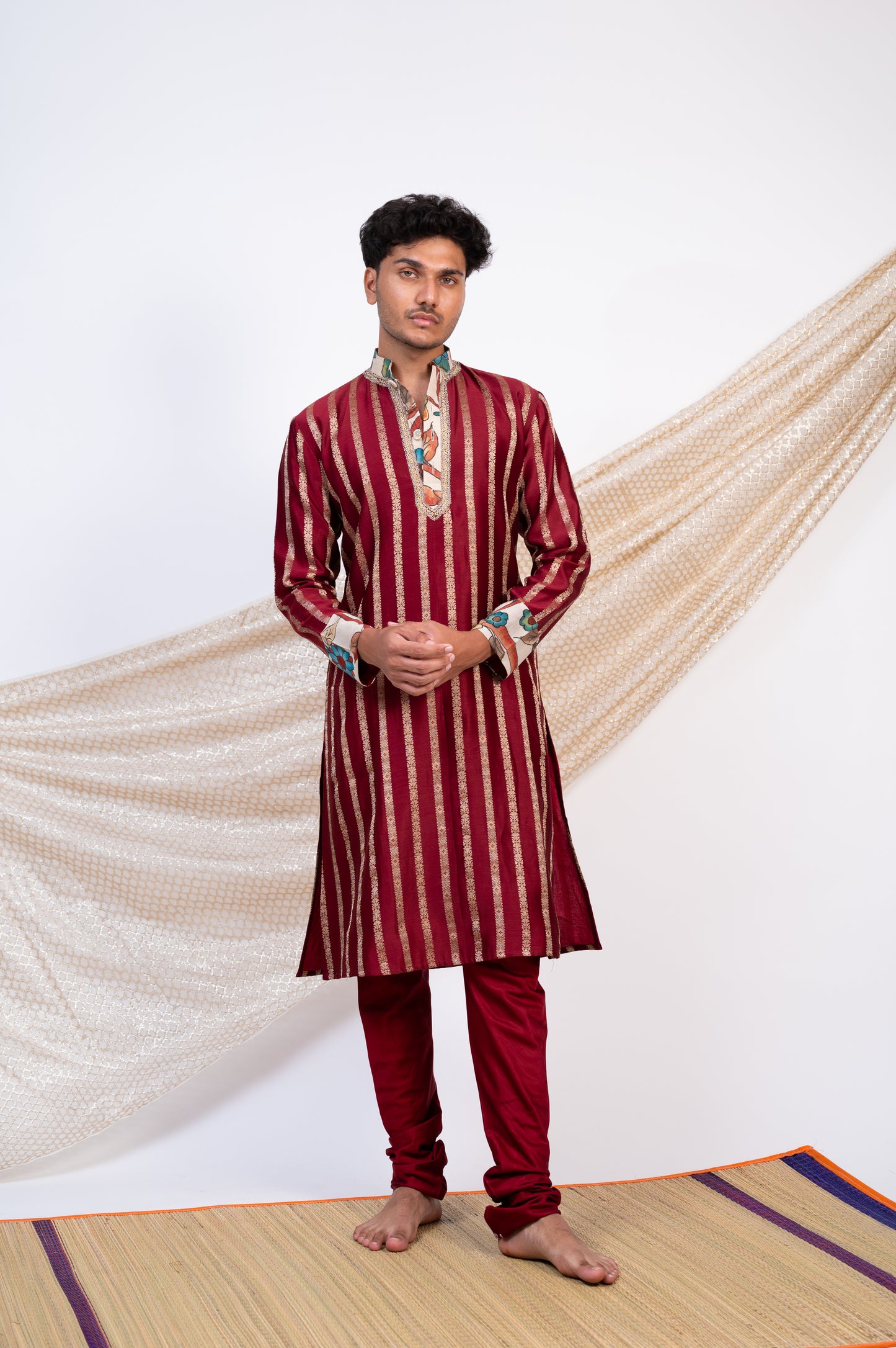 Maroon Stripes Kurta Set.