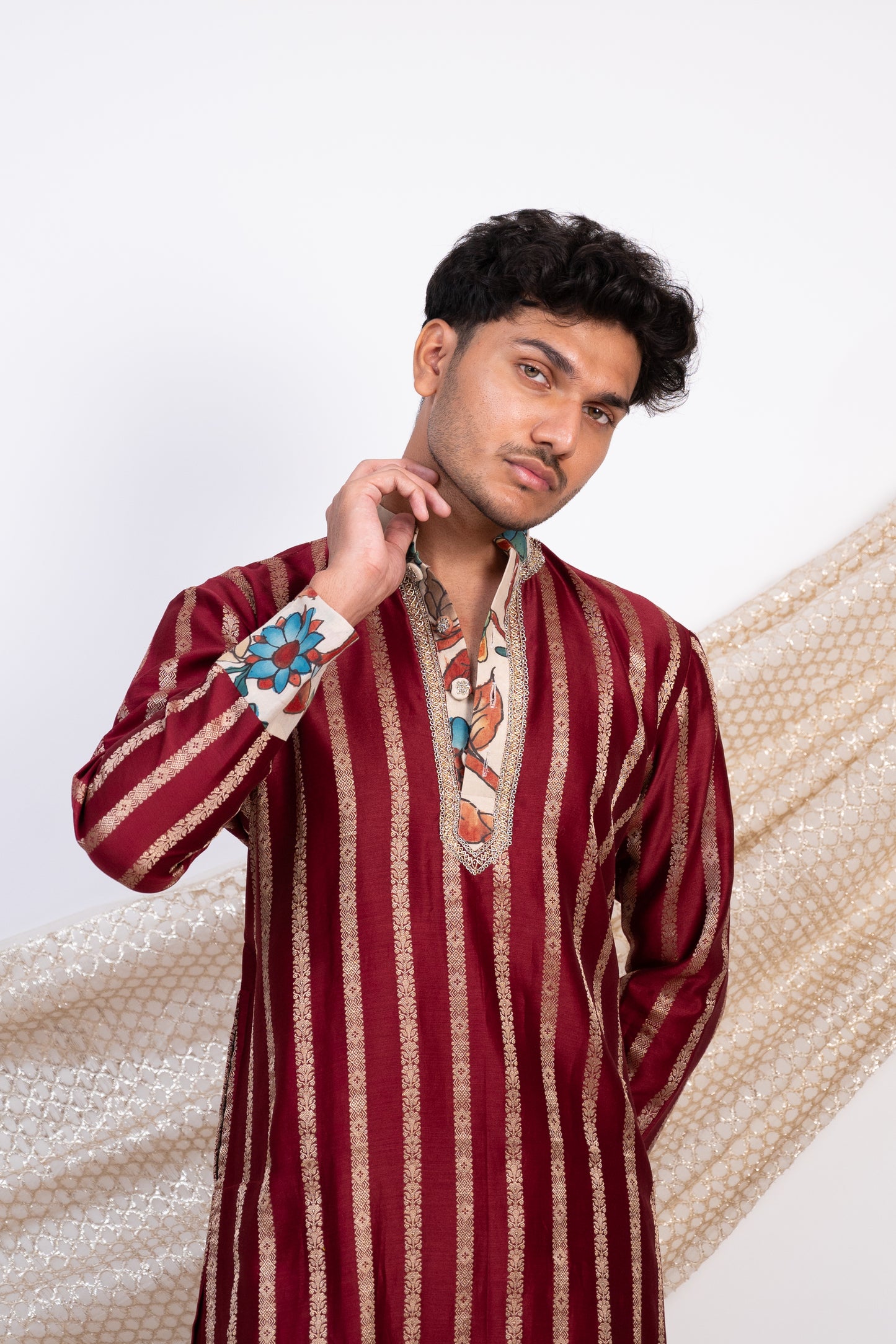 Maroon Stripes Kurta Set.