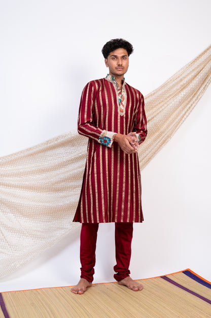 Maroon Stripes Kurta Set.