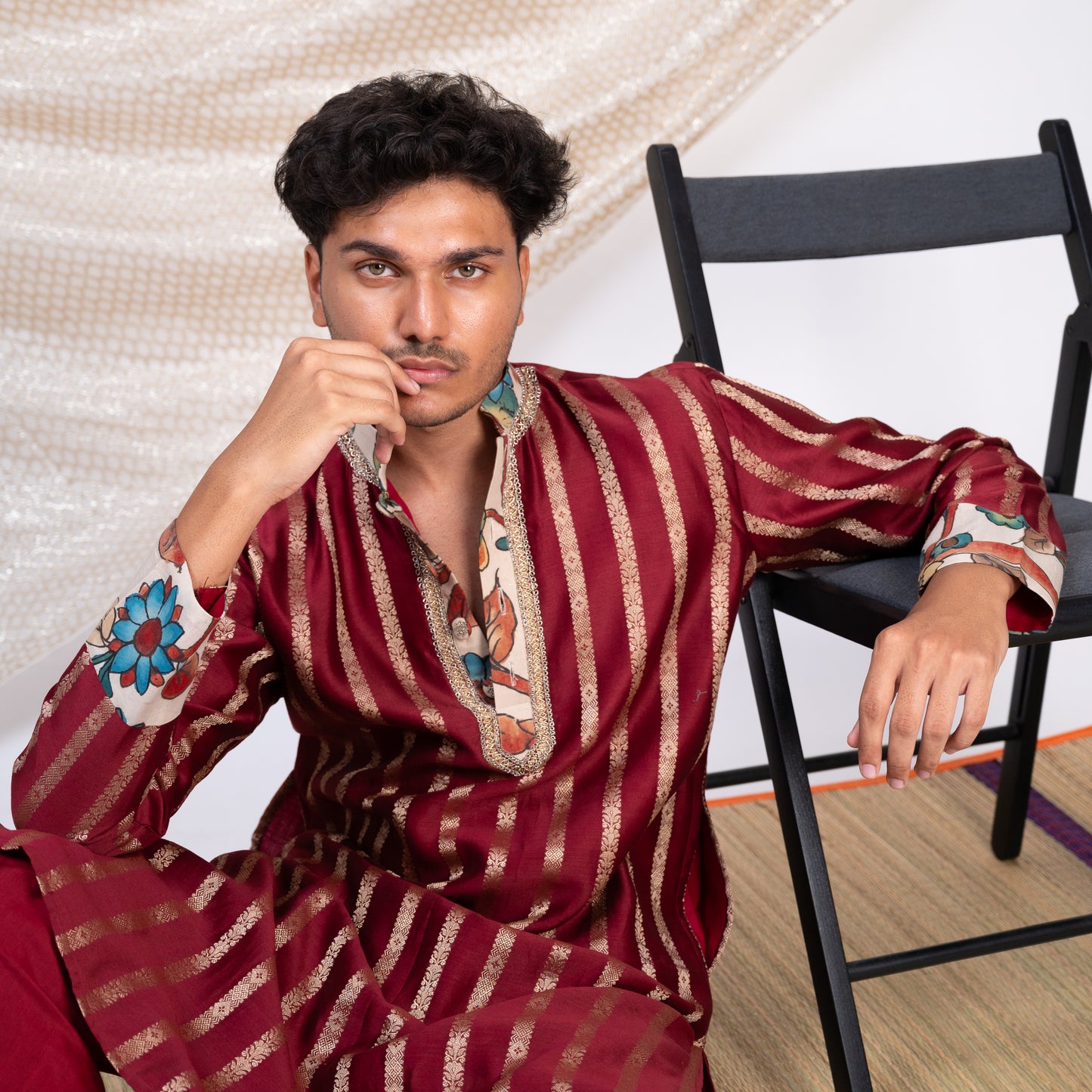 Maroon Stripes Kurta Set.